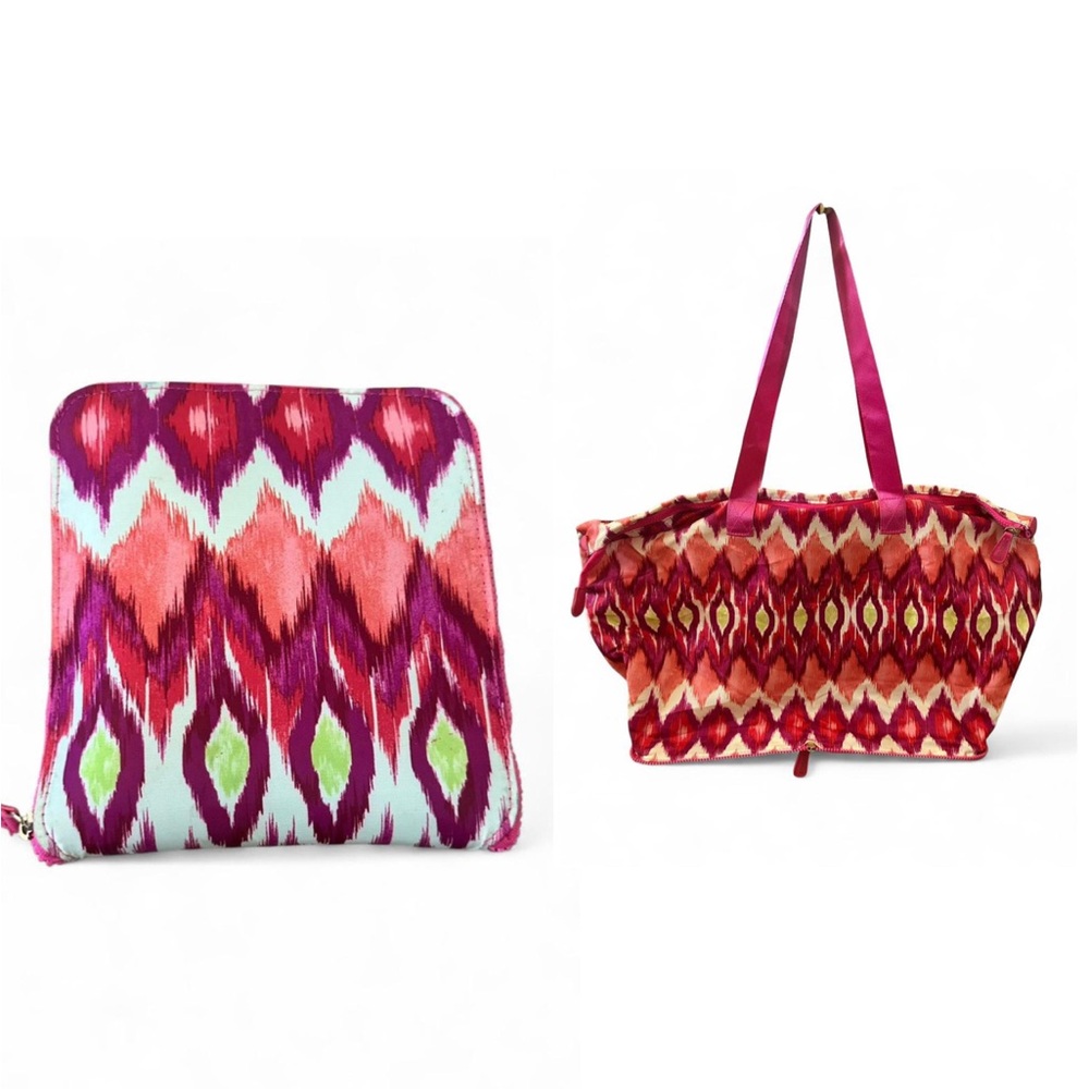 Chico's Be Bold Packable Zipper Tote Bag in a bright ikat print Large Retail $69